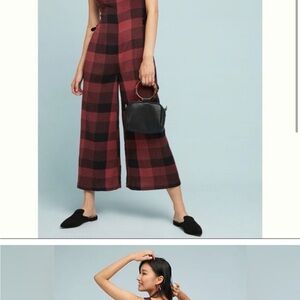 Anthropologie ett:twa red and Black Plaid Sleeveless jumpsuit